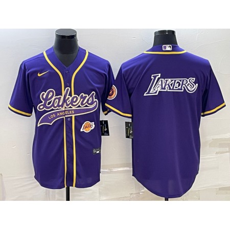 Men's Los Angeles Lakers Purple Big Logo With Patch Cool Base Stitched Baseball Jersey 0LXJ