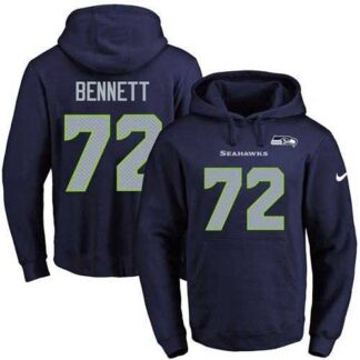 Printed Nike Seattle Seahawks #72 Michael Bennett Navy Name & Number Men's Pullover Hoodie