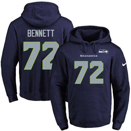 Printed Nike Seattle Seahawks #72 Michael Bennett Navy Name & Number Men's Pullover Hoodie