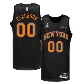 Men's New York Knicks #00 Jordan Clarkson Black Stitched Basketball Jersey