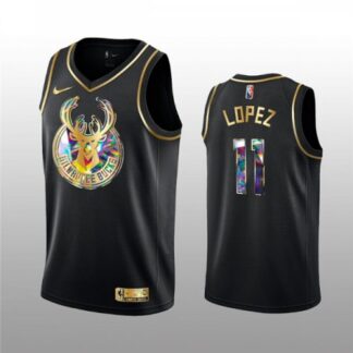 Men's Milwaukee Bucks #11 Brook Lopez 2021/22 Black Golden Edition 75th Anniversary Diamond Logo Stitched Basketbal...