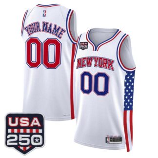Men's New York Knicks Custom White America 250 Edition Swingman Stitched Jersey