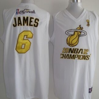 Miami Heat #6 LeBron James 2012 NBA Finals Champions White With Gold Jersey