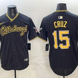 Men's Pittsburgh Pirates #15 Oneil Cruz Black Limited Stitched Baseball Jersey