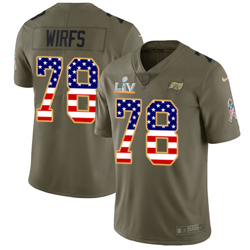 Nike Tampa Bay Buccaneers #78 Tristan Wirfs Olive/USA Flag Men’s Super Bowl LV Bound Stitched NFL Limited 2017 Salu...