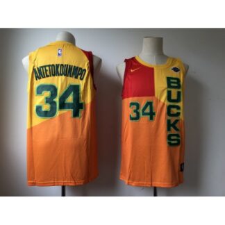 prime‑ Men's Milwaukee Bucks #34 Giannis Antetokounmpo Yellow 2018/19 City Edition Swingman Stitched NBA Jersey ‑uniform