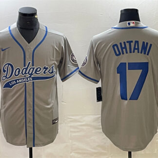 Men's Los Angeles Dodgers #17 Shohei Ohtani Gray Cool Base With Patch Stitched Baseball Jersey