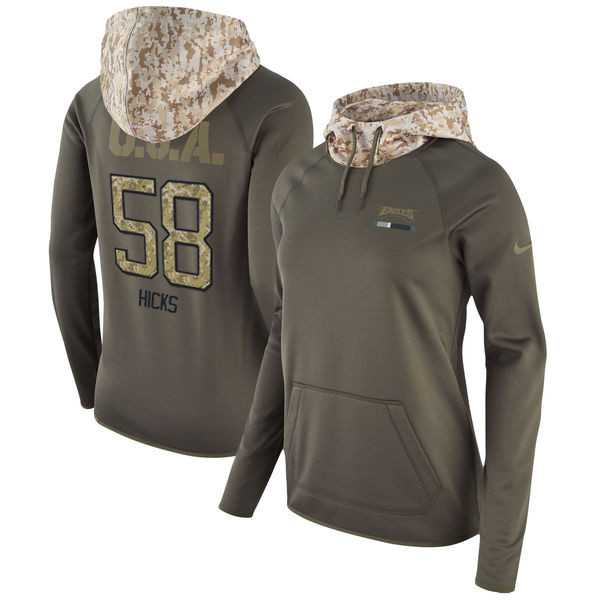Women Nike Eagles 58 Jordan Hicks Olive Salute To Service Pullover Hoodie