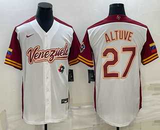 Men’s Venezuela Baseball #27 Jose Altuve 2023 White World Baseball Classic Stitched Jersey