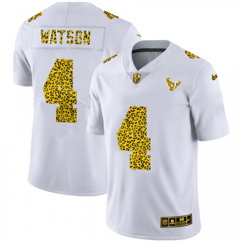 Houston Texans #4 Deshaun Watson Men’s Nike Flocked Leopard Print Vapor Limited NFL Jersey White